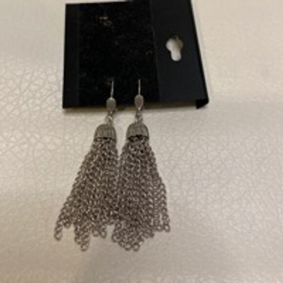 Statement Silver Chain Tassel Dangle Earrings Bold Drop Style - Picture 3 of 4